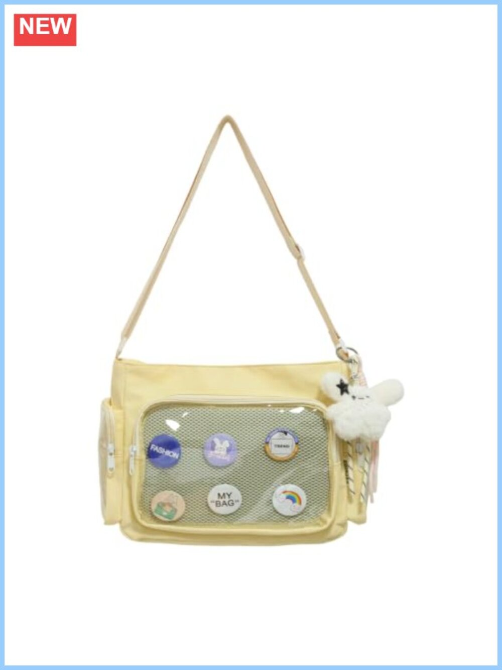 Kawaii Ita Crossbody Bag Nylon 9.7" Tablet DIY Pin Display Plush Charm